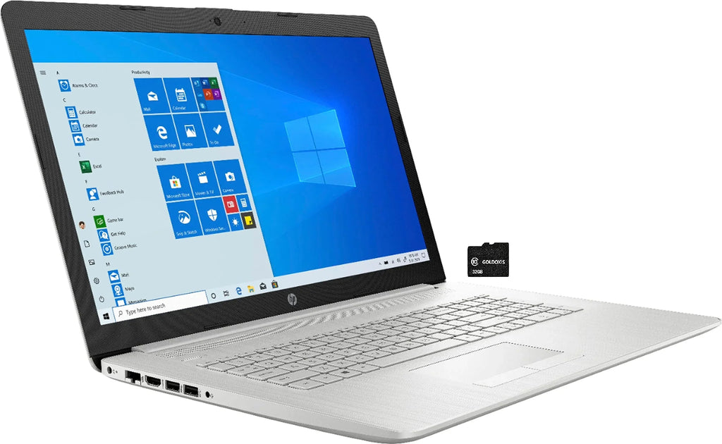 HP 2021 17.3" FHD IPS Laptop Computer 11th Intel Quad Core i5-1135G7, 8GB RAM 512GB SSD, Intel Iris Xe Graphics, USB-C Webcam WiFi HDMI Windows 10 S Silver+GOLDOXIS Card