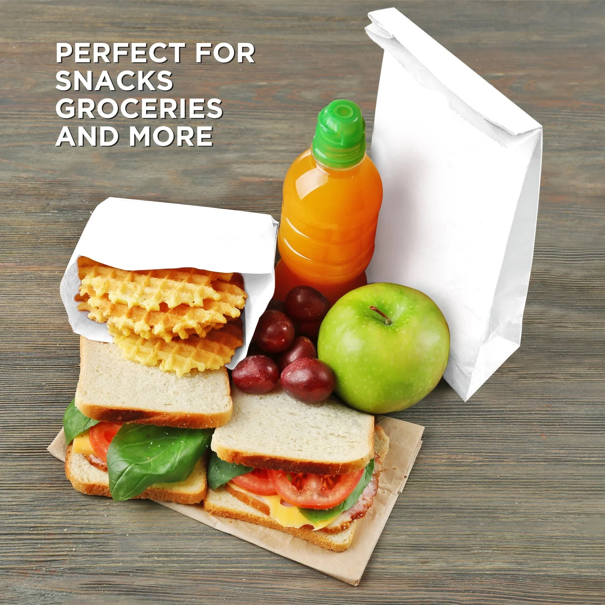 [200 Pack] 8 LB 12.44 x 6.13 x 4.13" White Paper Bags Grocery Lunch Retail Shopping Long-lasting Barrel Sack