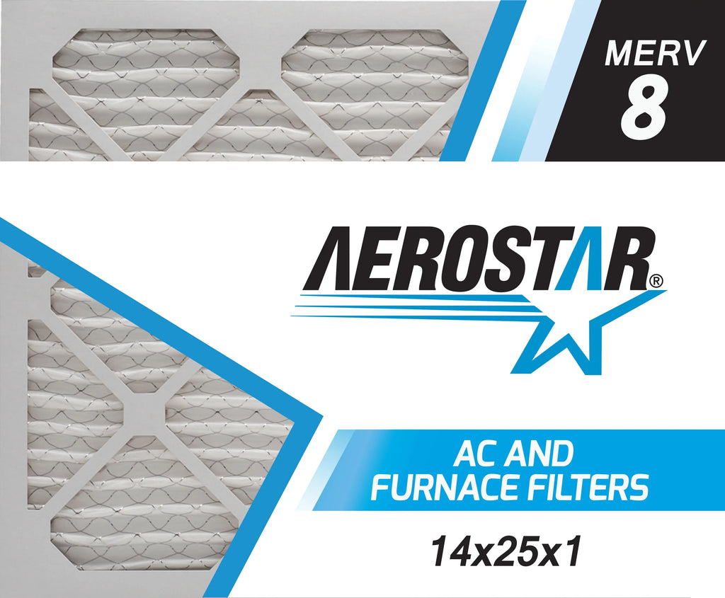 Aerostar 14x25x1 MERV 8, Pleated Air Filter, 14x25x1, Box of 6, Made in the USA