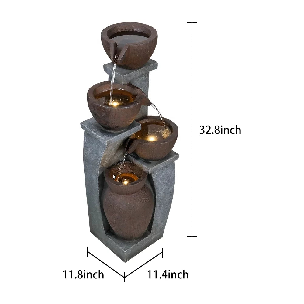 Willwolf 32.8''H Modern Outdoor Fountain - 4-Tier Outdoor Garden Fountains with LED Light for Garden, Patio, Deck, Porch, Backyard and Home Art Decor