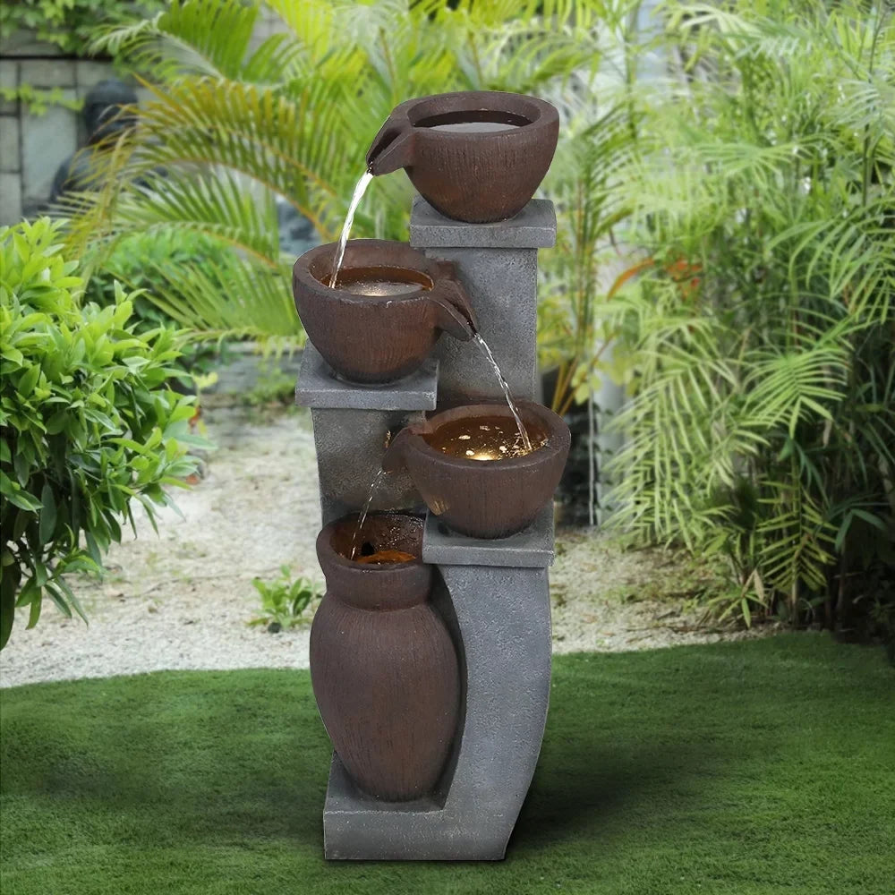 Willwolf 32.8''H Modern Outdoor Fountain - 4-Tier Outdoor Garden Fountains with LED Light for Garden, Patio, Deck, Porch, Backyard and Home Art Decor