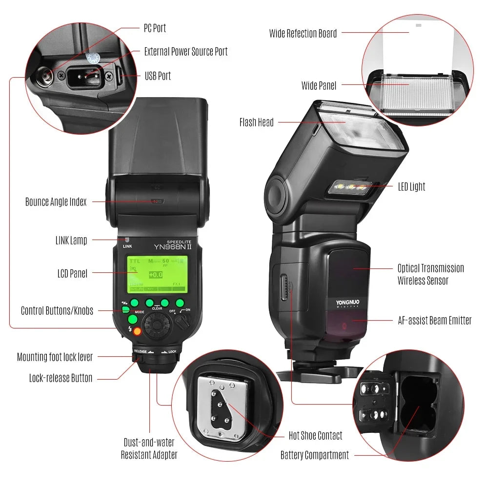 YONGNUO YN968N II Wireless TTL Speedlite Flash with Built-in 5600K LED Light - 1/8000s HSS for Nikon DSLR Cameras, Suitable with YN622N YN560 Wireless System