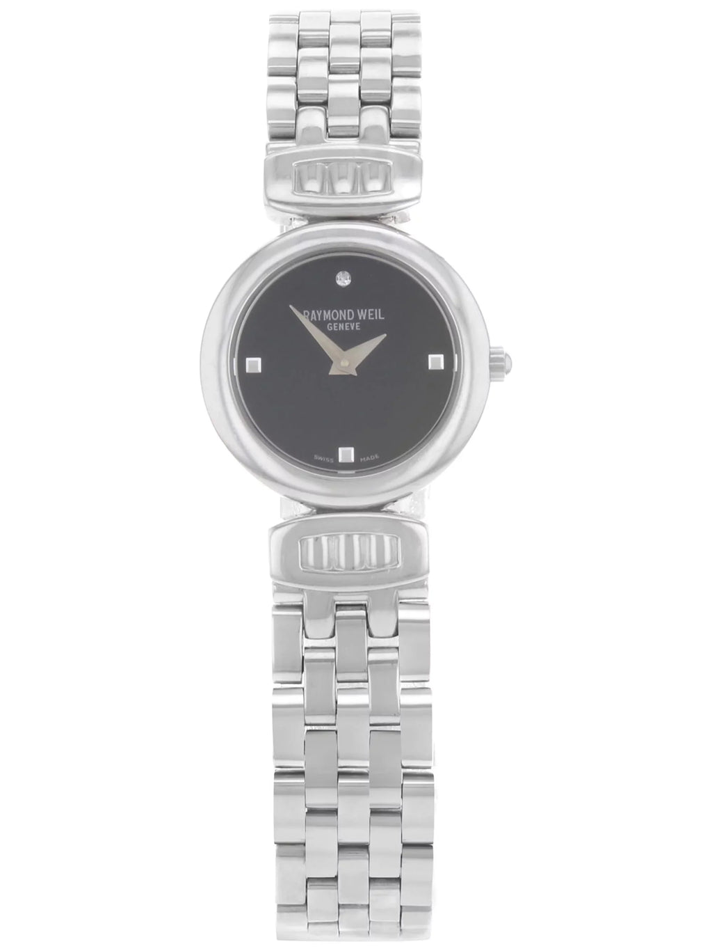 Pre-Owned Raymond Weil Chorus Steel Black Dial Quartz Ladies Watch 5890-ST-20082 (Good)