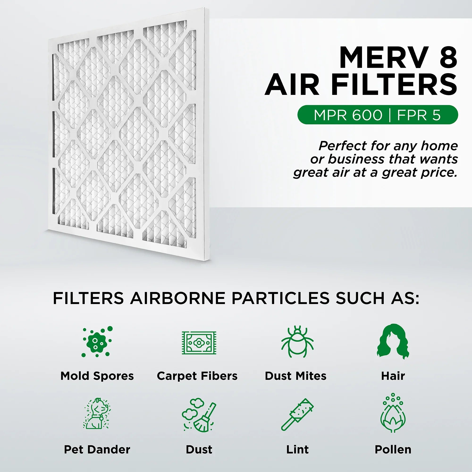 Pamlico Air 18x20x2 MERV 8 Pleated AC Furnace Air Filters. Case of 12. Actual Size: 17-1/2 x 19-1/2 x 1-3/4