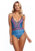 La Blanca The Realist Lace-up Plunge One Piece Blue 12 / Blue