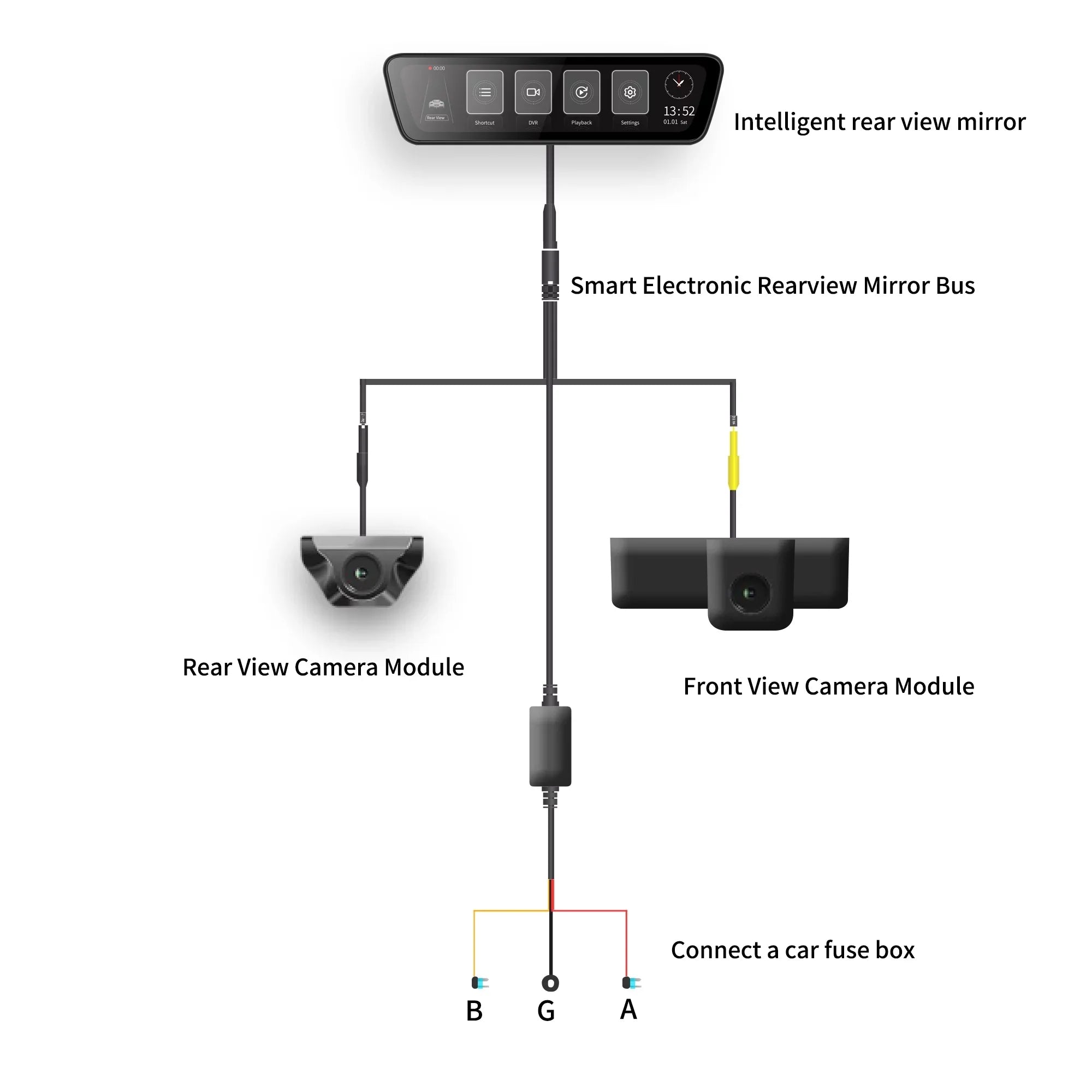 Mirror Dash Car Camera 9.35 inch Touchscreen Rear View Smart Streaming Truck Camera 1080P Full HD Front Rear Back View Dual Cameras