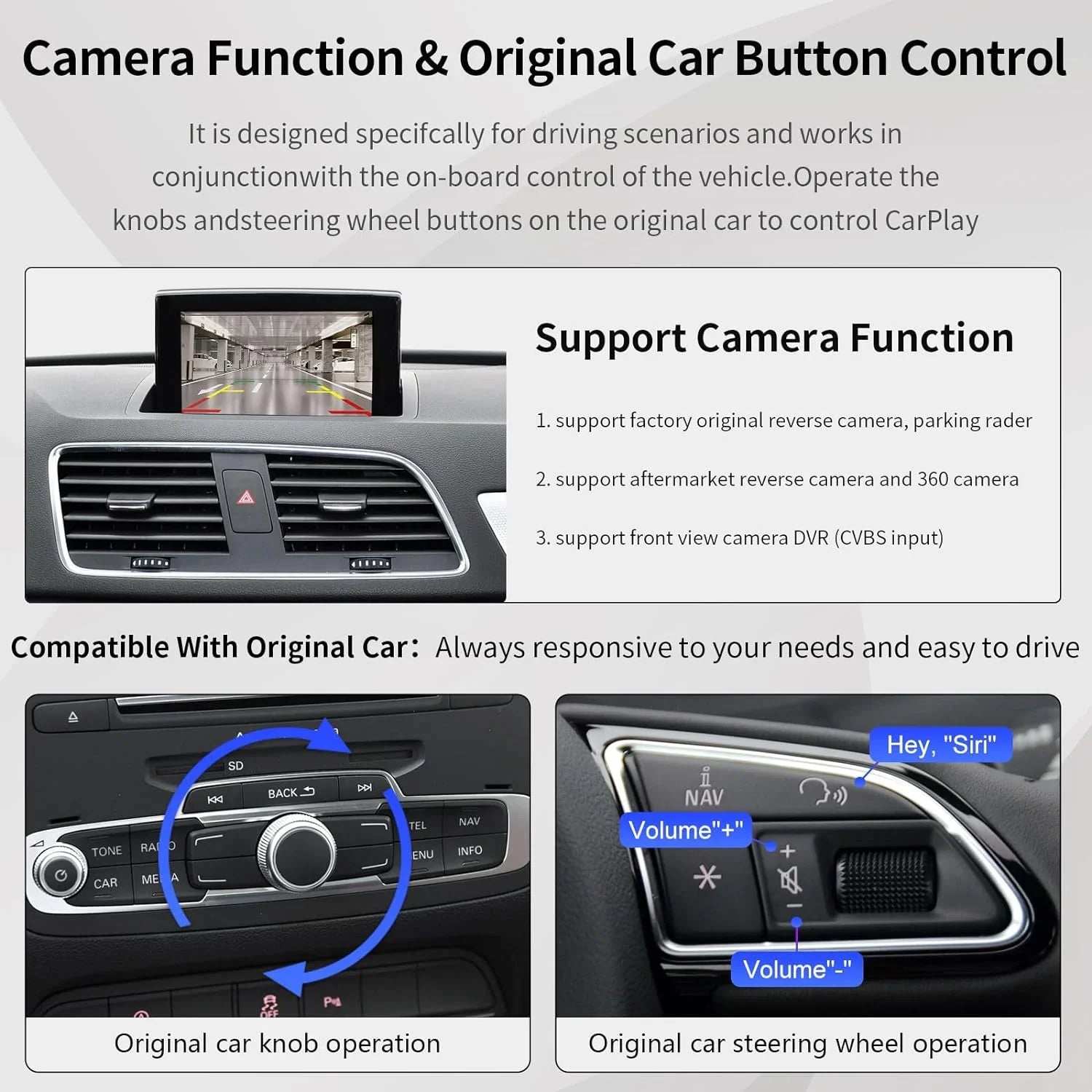 Road Top Wireless Carplay Android Auto Module for Audi Q3 2014-2018 Year with MMI 3G, (HN+ Car Software Version), Carplay Retrofit Kit Decoder, Support Mirrorlink, Camera