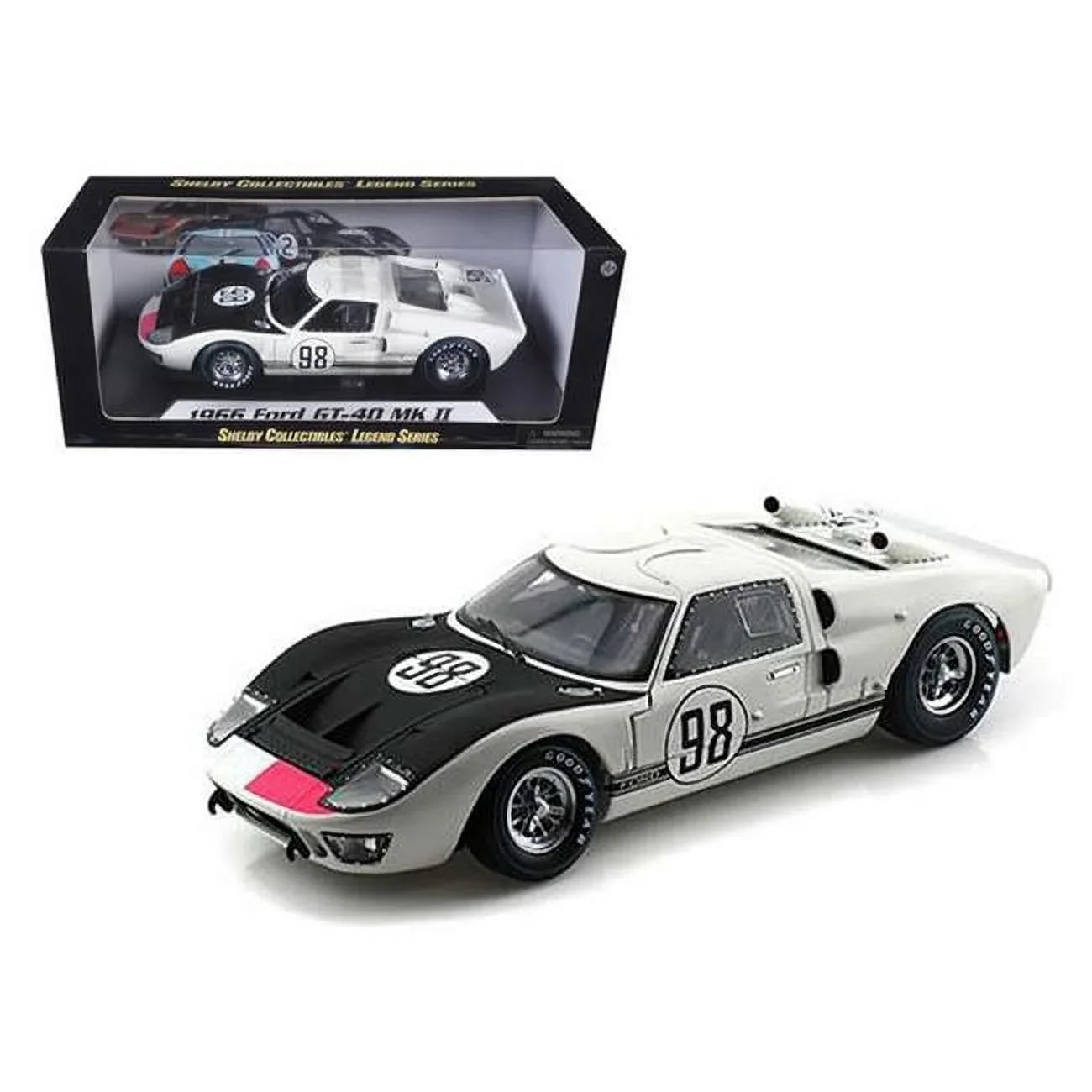 Shelby Collectibles 1966 Ford GT-40 MK 2 No.98 White 1-18 Diecast Car Model - White - 8in. H x 15in. W x 7in. D - 4 lbs