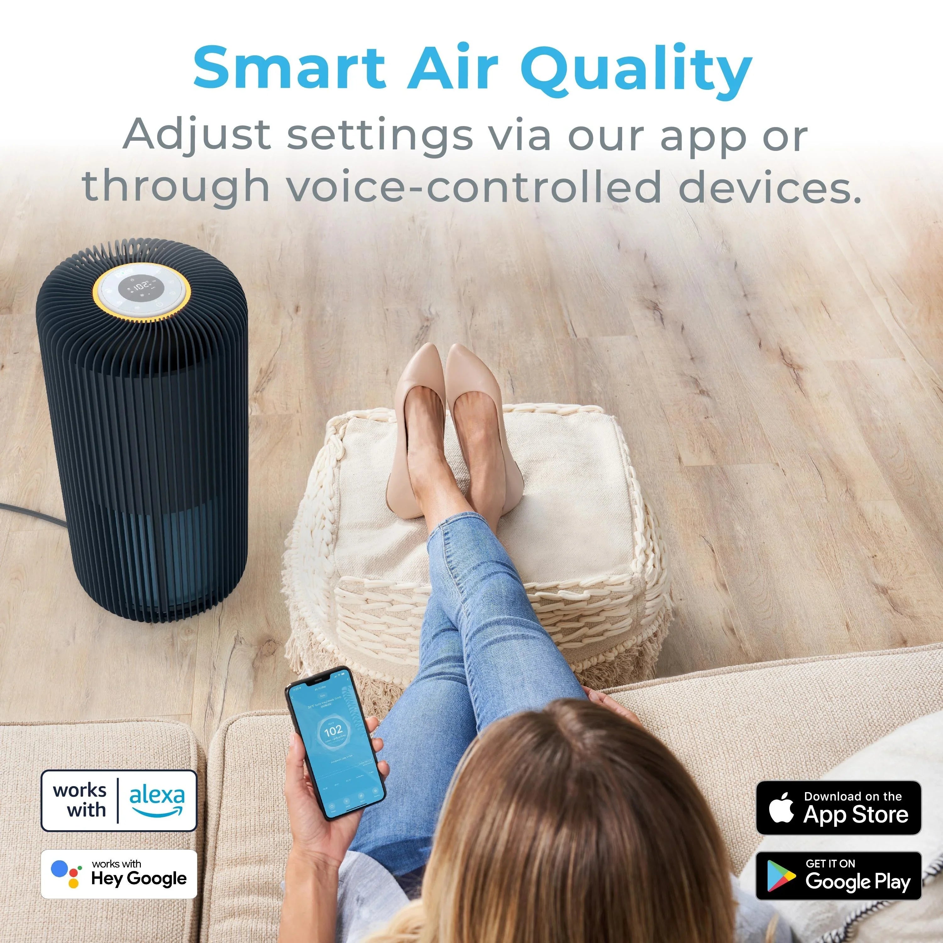 Pure Enrichment ® Smart 5-in-1 True HEPA Air Purifier with UV-C Light and App Control Graphite