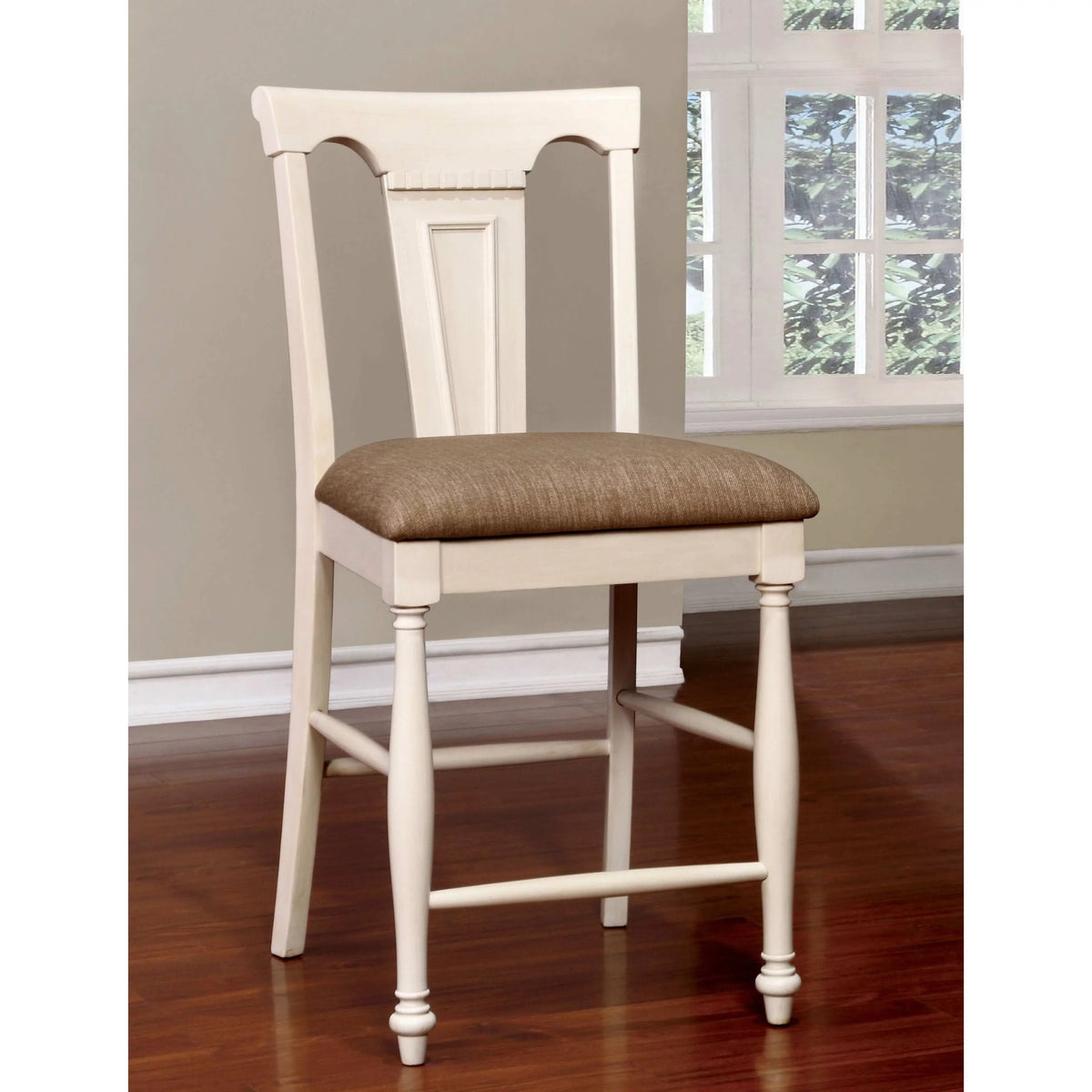Furniture of America Kis Country Solid Wood Counter Height Chairs (Set of 2) by White/Cherry Cherry Finish, White Finish