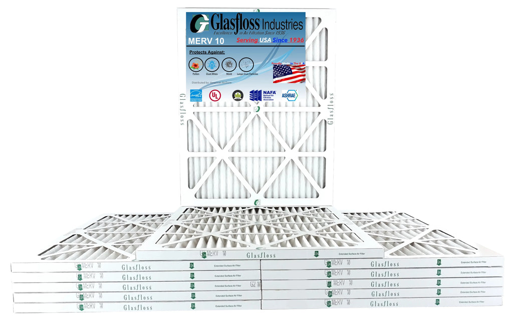 Glasfloss 20x23x1 - MERV 10 -Qty:12 - Furnace Air Filter - Made in USA (Actual Size: 19.5 x 22.5x7/8 inch)