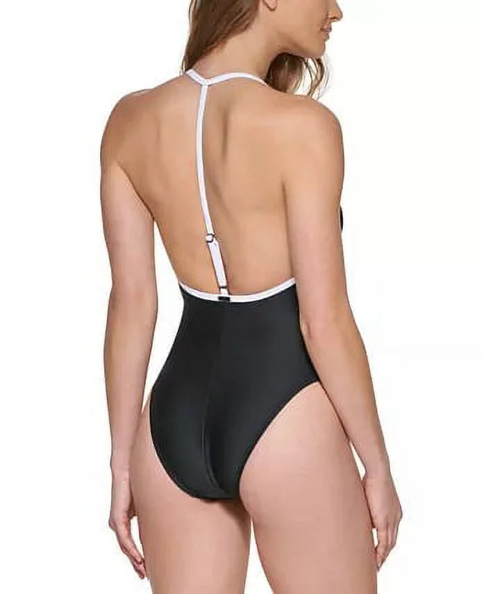 DKNY BLACK T-Back One-Piece Swimsuit, US Medium