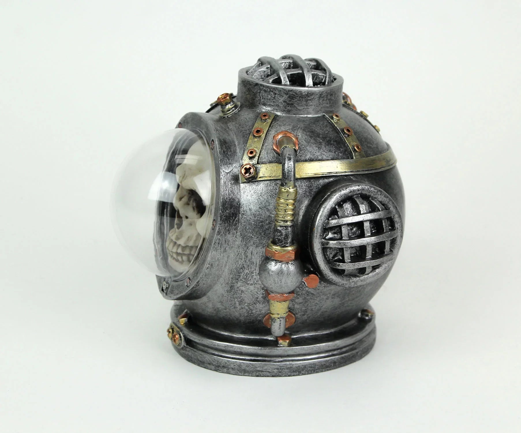 Everspring Hand Painted Steampunk Mark V Diver Helmet Skull Statue 6.25 inches High