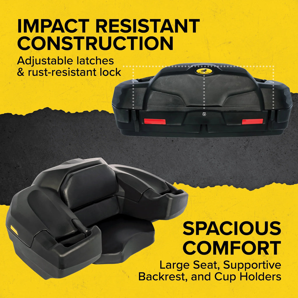 Camco Black Boar ATV/UTV Rear Storage Box and Lounger | Features a Lockable Durable Storage Box, an Impervious Design, and a Soft Comfortable Seat Cushion (66010)