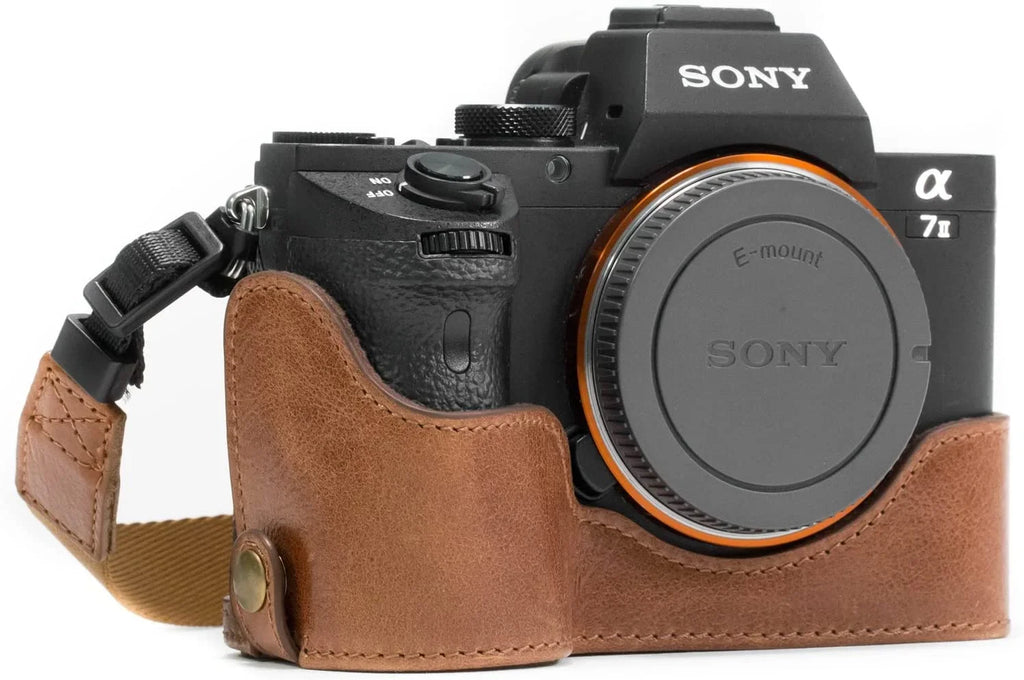 MegaGear MG1130 Sony Alpha A7S II, A7R II, A7 II Genuine Leather Camera Half Case and Strap - Dark Brown