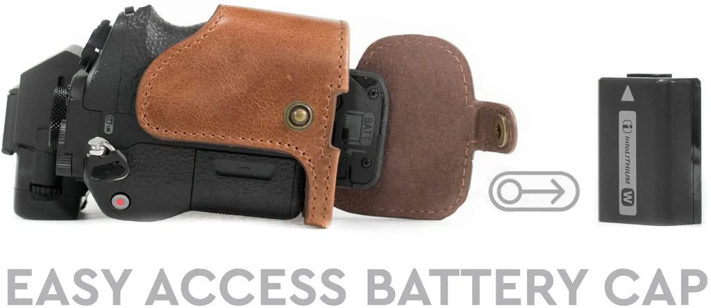 MegaGear MG1130 Sony Alpha A7S II, A7R II, A7 II Genuine Leather Camera Half Case and Strap - Dark Brown