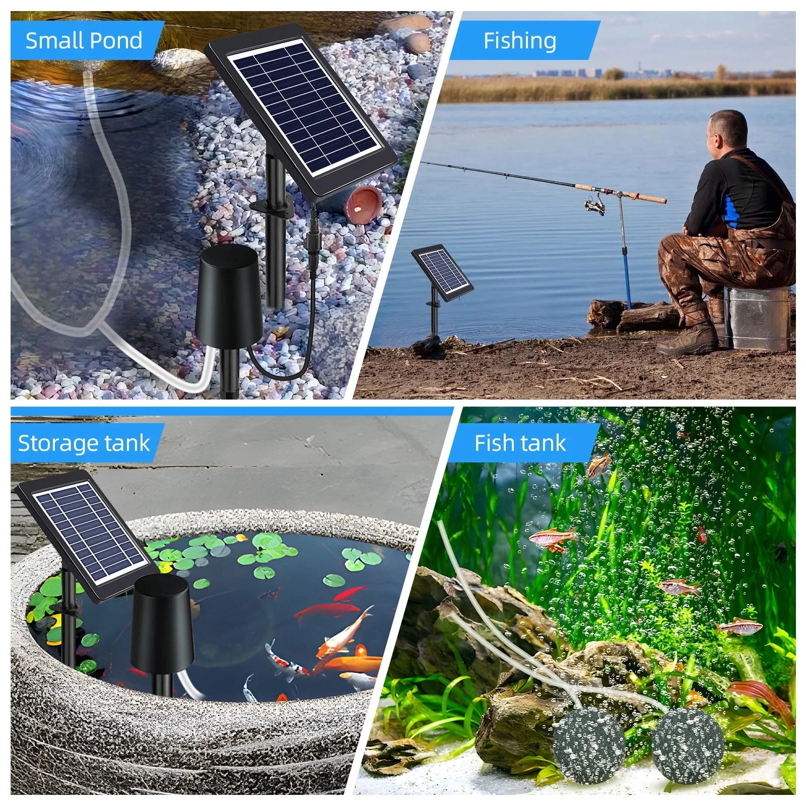 Andoer Solar Powered Pond Aerator with Air Pump, 3 Modes, 4W, Pond Stock