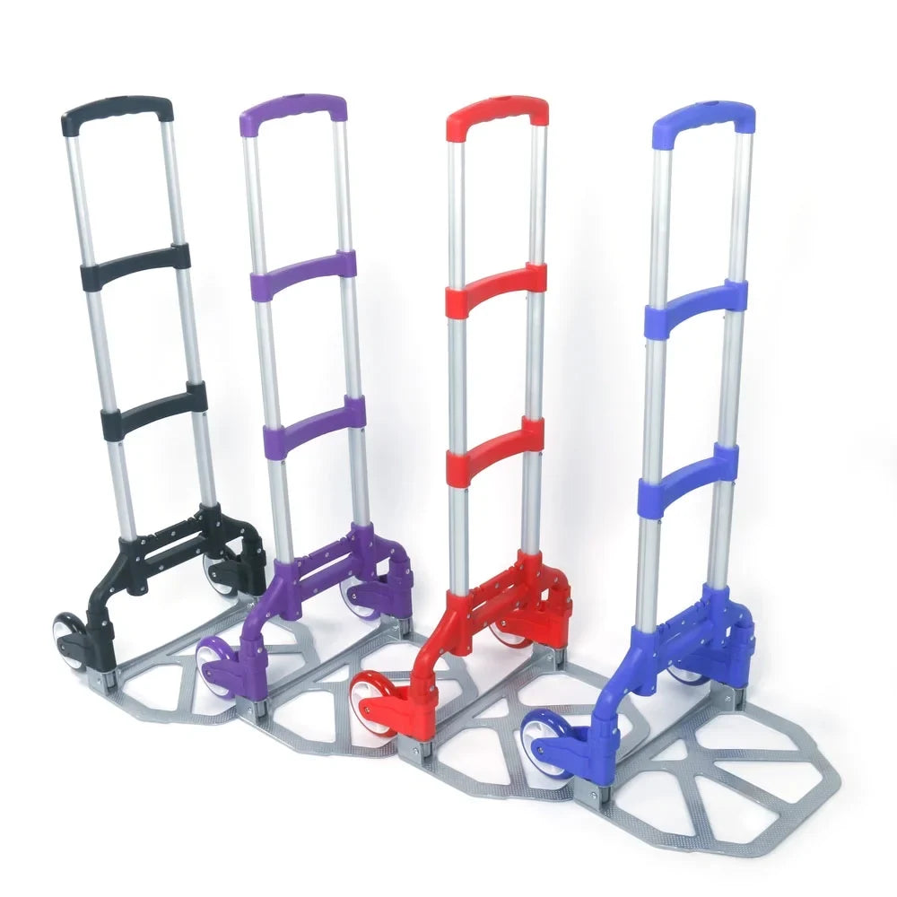 BMTBUY Portable Aluminium Cart Folding Dolly Push Truck Hand Collapsible Trolley Luggage Purple