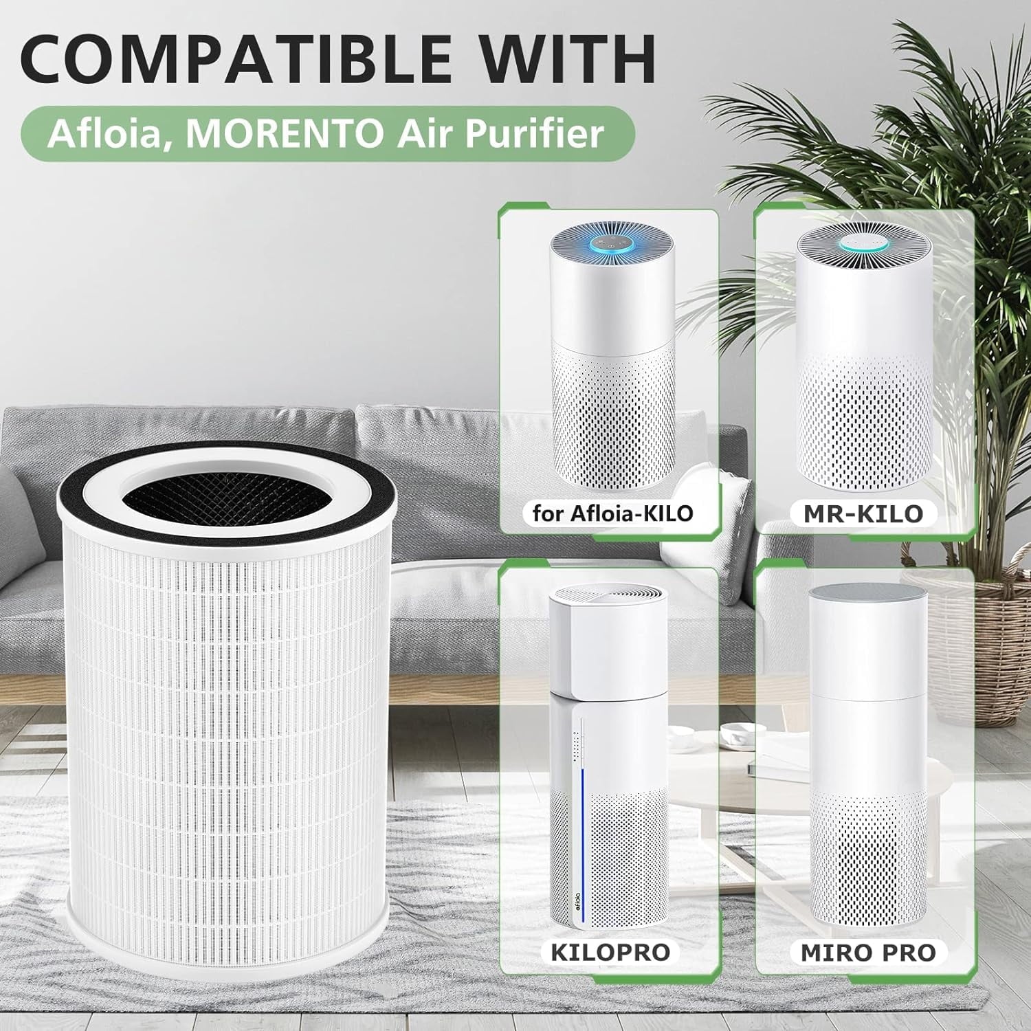 2 PCS True HEPA KILO Filter, Matching with Afloia KILO, KILOPLUS, KILOPRO, MIRO,MIRO PRO and MORENTO MR-Kilo Air Purifier, H13 True HEPA 360° 3-Stage Filtration