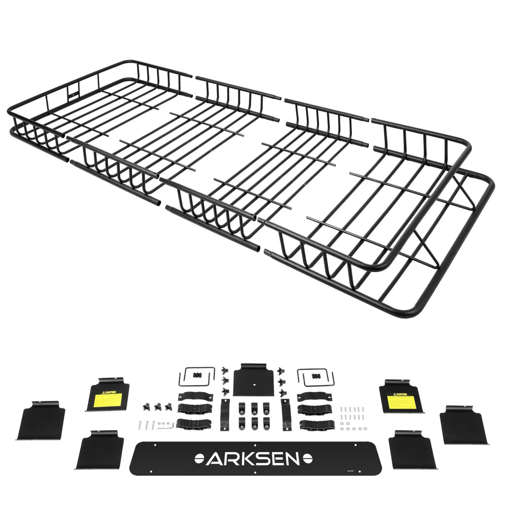 ARKSEN 84" Universal Roof Rack Cargo Extension with 2 Cargo Net Car Top Luggage Holder Carrier Basket SUV Camping, Black