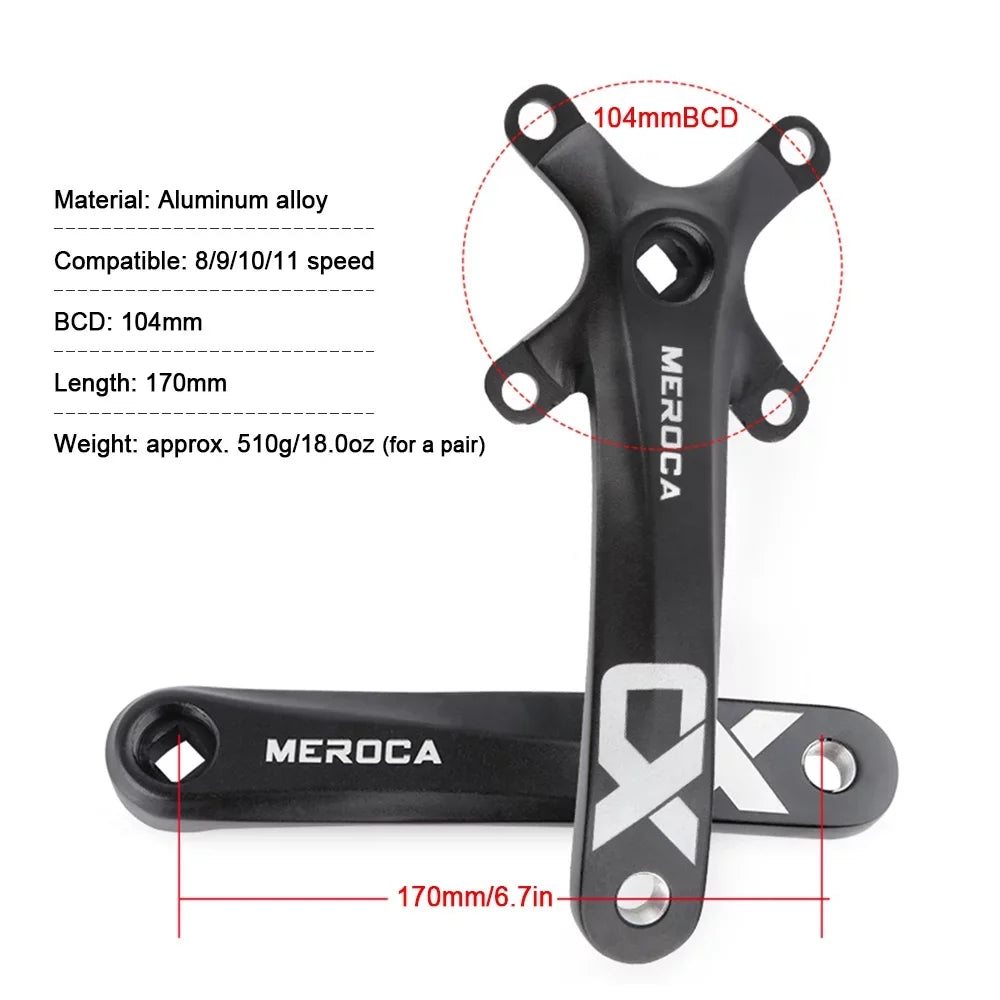 MEROCA Bike Crankset, 170MM 104 BCD Aluminum Alloy - Single Crank Ring Set for 8/9/10/11 Speed - Perfect for Mountain Biking Enthusiasts