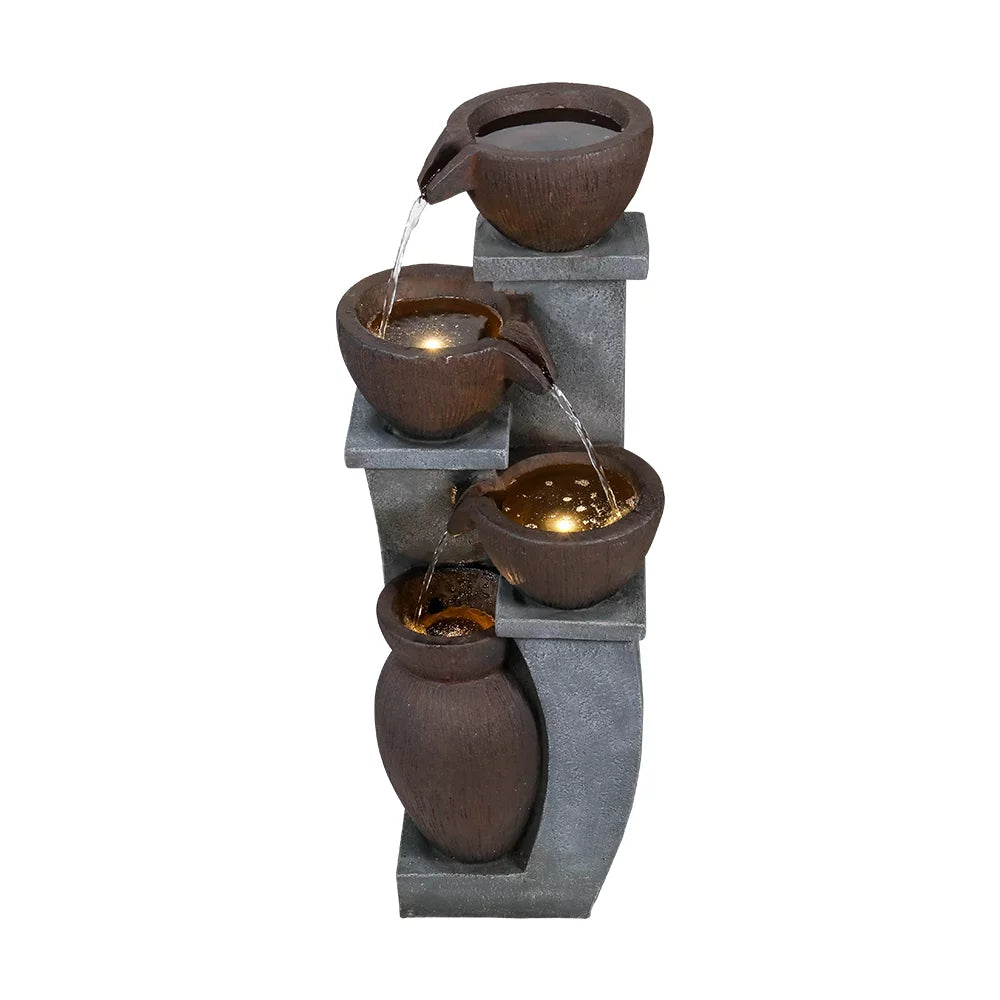 Willwolf 32.8''H Modern Outdoor Fountain - 4-Tier Outdoor Garden Fountains with LED Light for Garden, Patio, Deck, Porch, Backyard and Home Art Decor