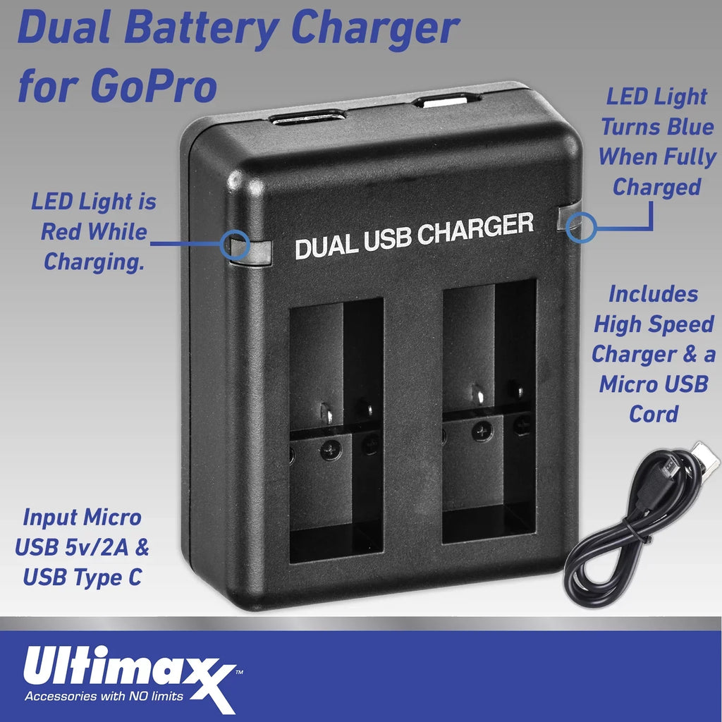Ultimaxx Advanced GoPro Hero 12 Bundle - Includes: 3x Replacement Batteries, Dual USB Charger, Carry Case & More (26pc Bundle)