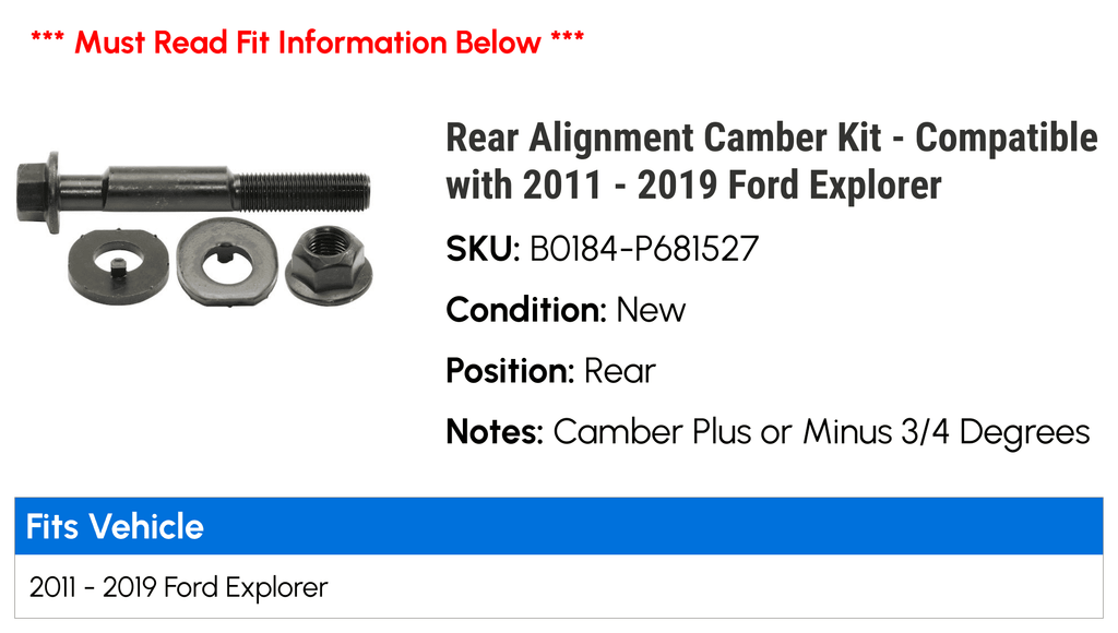 Rear Alignment Camber Kit - Matching with 2011 - 2019 Ford Explorer 2012 2013 2014 2015 2016 2017 2018