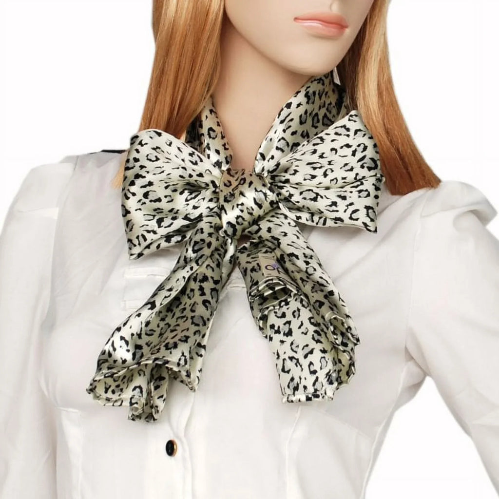 Blancho Ivory Leopard Animal Print Elegant Exquisitely Soft Silk Scarf/Wrap/Shawl(Large)