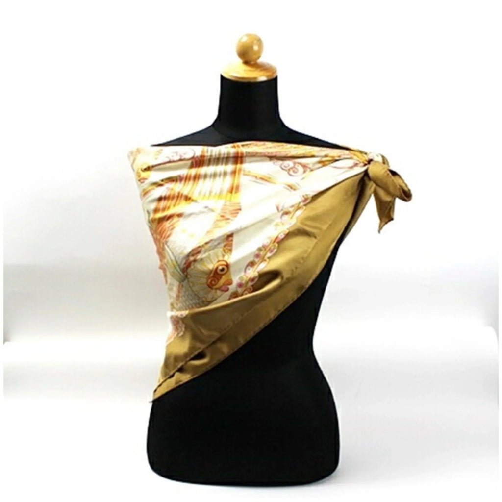 Pre-Owned Salvatore Ferragamo Silk Scarf Muffler Fish Pattern Beige SALVATORE FERRAGAMO Women's (Good)