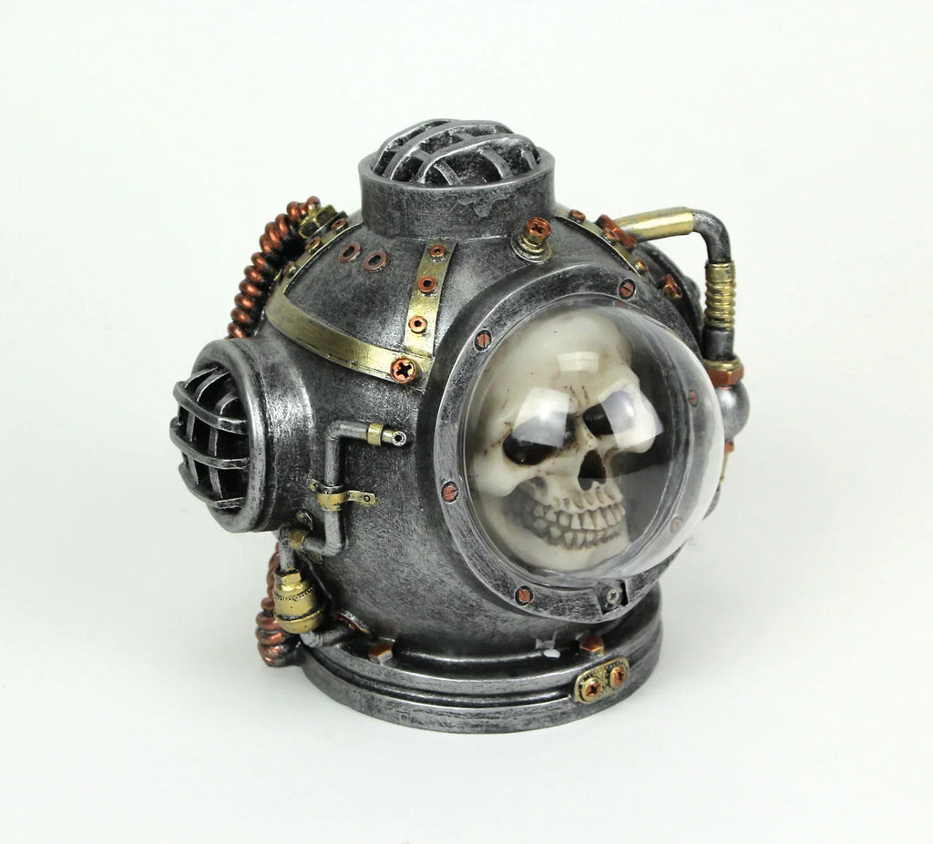 Everspring Hand Painted Steampunk Mark V Diver Helmet Skull Statue 6.25 inches High