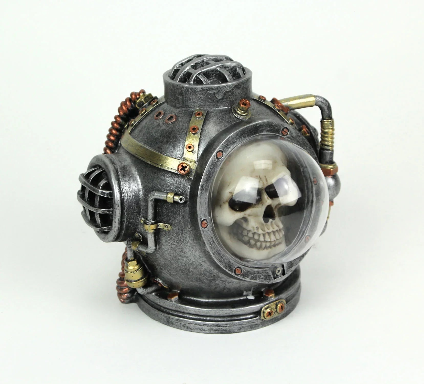 Everspring Hand Painted Steampunk Mark V Diver Helmet Skull Statue 6.25 inches High