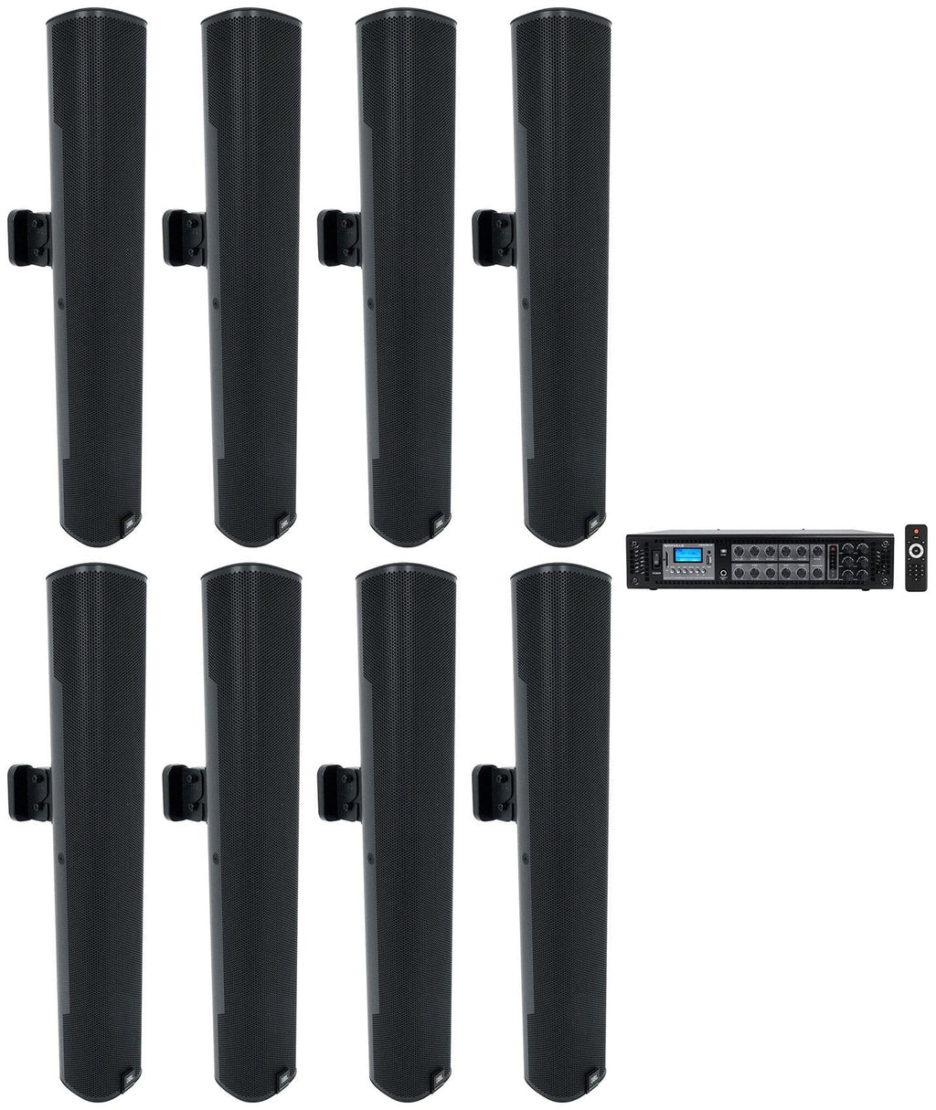 (8) JBL COL600-BK 24" Black 70V Commercial Column Wall Mount Array Speakers+Amp