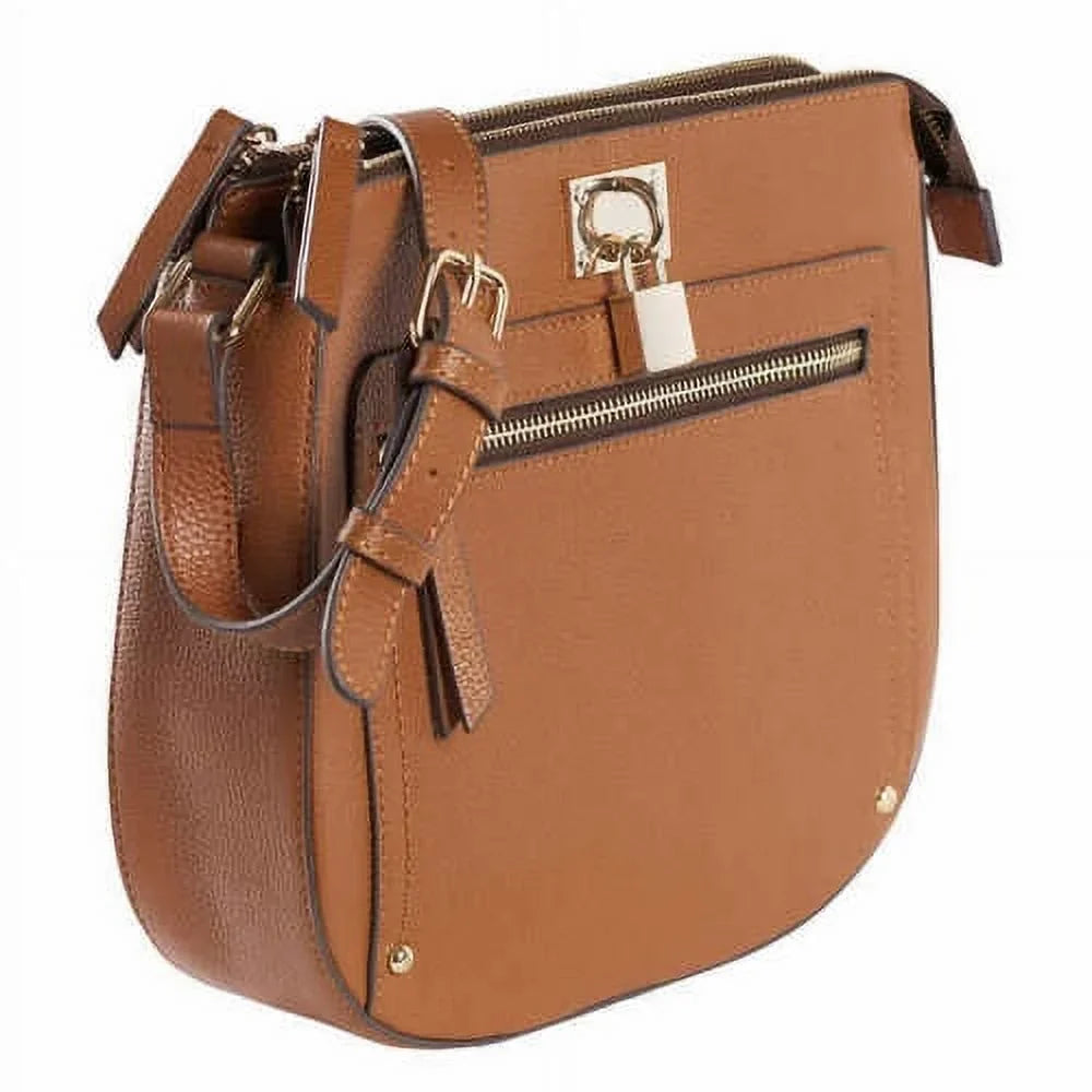 Hilary Radley Leather Maya Crossbody Purse Cognac Brown