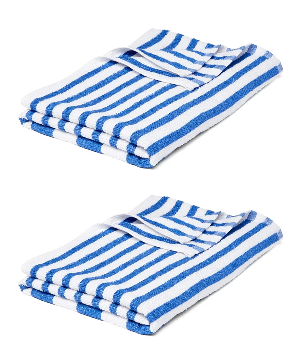 6 Pack Poolside Beach Pool Spa Towels Striped Blue/White 100% Ring Spun Cotton 30" x 60"