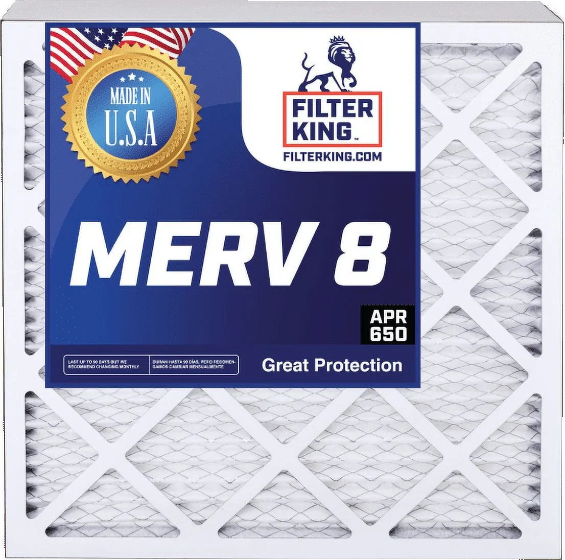 Filter King 20x20x0.5 Air Filter | 4-PACK | MERV 8 HVAC Pleated A/C Furnace Filters | MADE IN USA | Actual Size: 19.5 x 19.5 x 0.5"