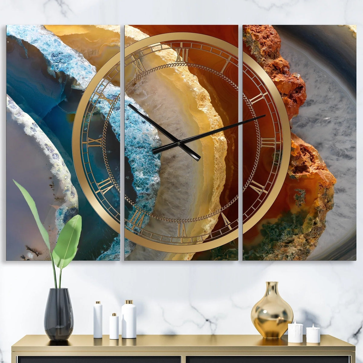 DESIGN ART Designart 'Mineral Slice XV' Large Fashion Wall Clock - 3 Panels - 36 in. wide x 28 in. high - 3 Panels