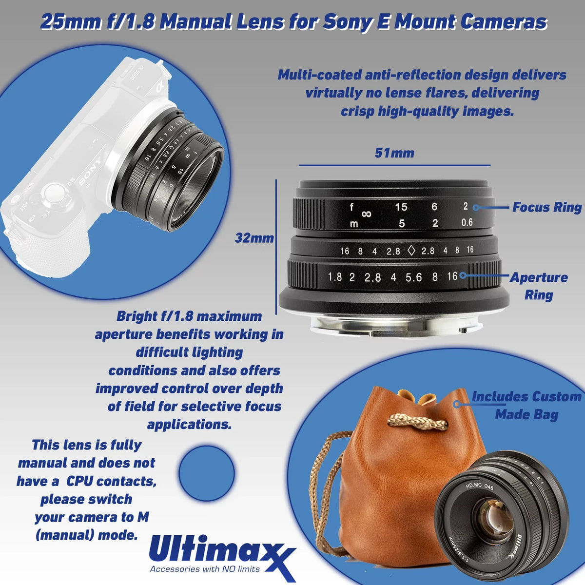 Sony Alpha a6400 Mirrorless Digital Camera with Sony FE 28-60mm f/4-5.6 Lens & Ultimaxx 25mm f/1.8 Manual Lens + Deluxe Accessory Bundle: SanDisk 64GB Ultra SDXC, Lightweight 72” Tripod & Much More