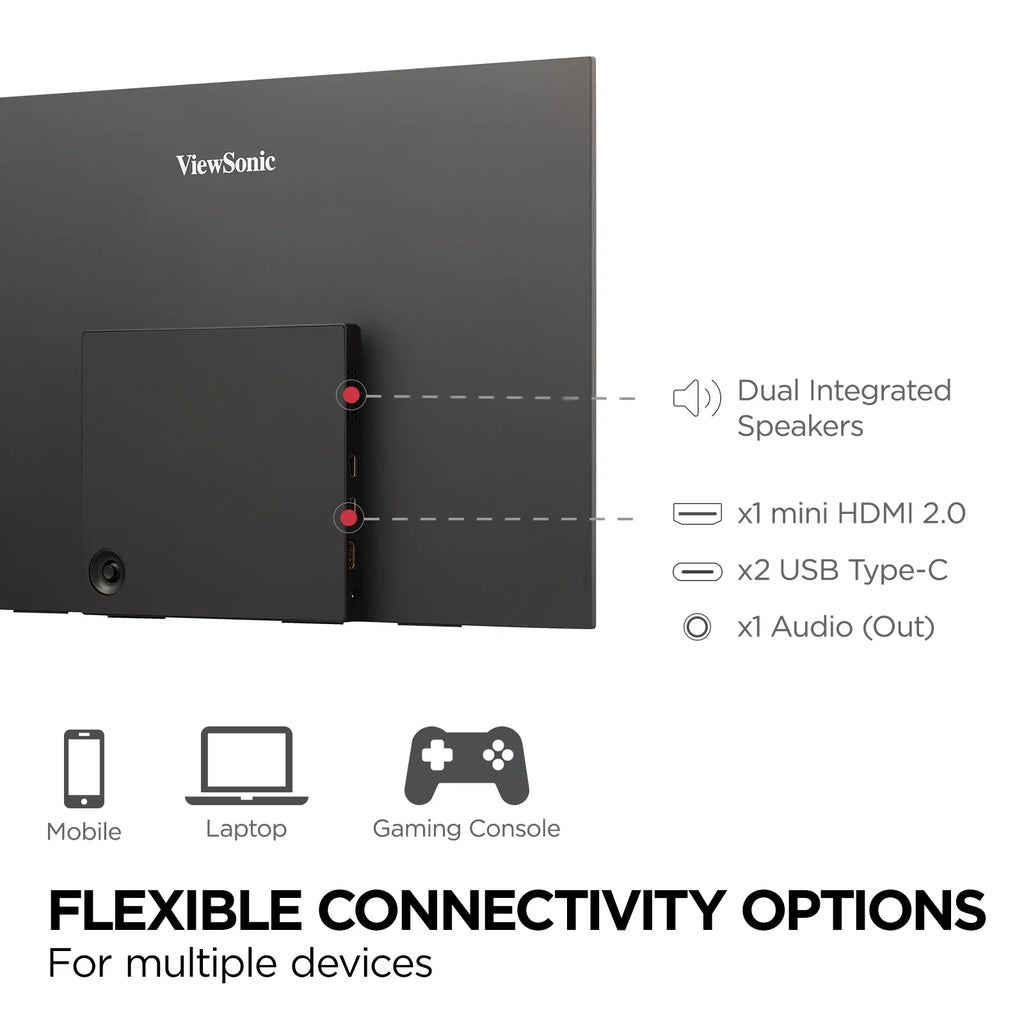 ViewSonic VX1655-4K-OLED 15.6 Inch 4K UHD Portable OLED Monitor with 2 Way Powered 60W USB C, Mini HDMI, Dual Speakers, and Built in Stand with Smart Wrap