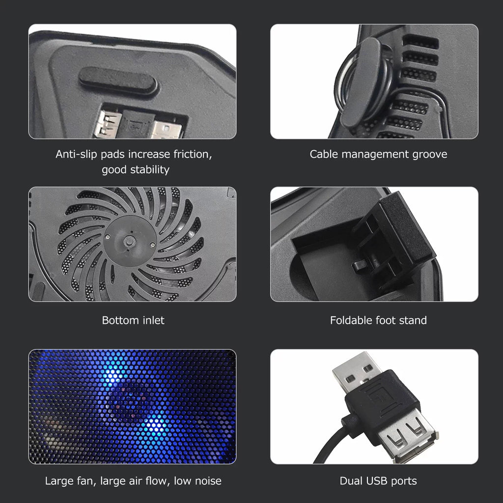 Arealer Portable Laptop Cooler Laptop Cooling Base Single Fan Design Low Noise Two USB Ports Support Laptops Below 14 inch