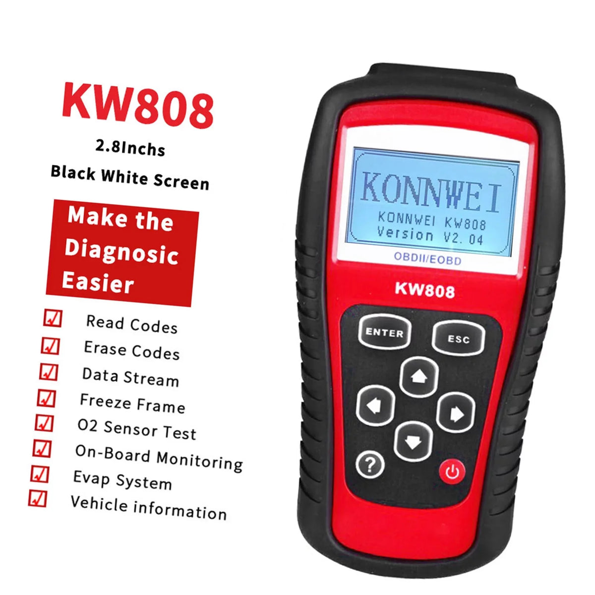 KONNWEI OBDII / EOBD Cars Code Reader and Auto Scanner Detection Decoder KW808 Diagnostic Scanner for Effective Car Troubleshooting