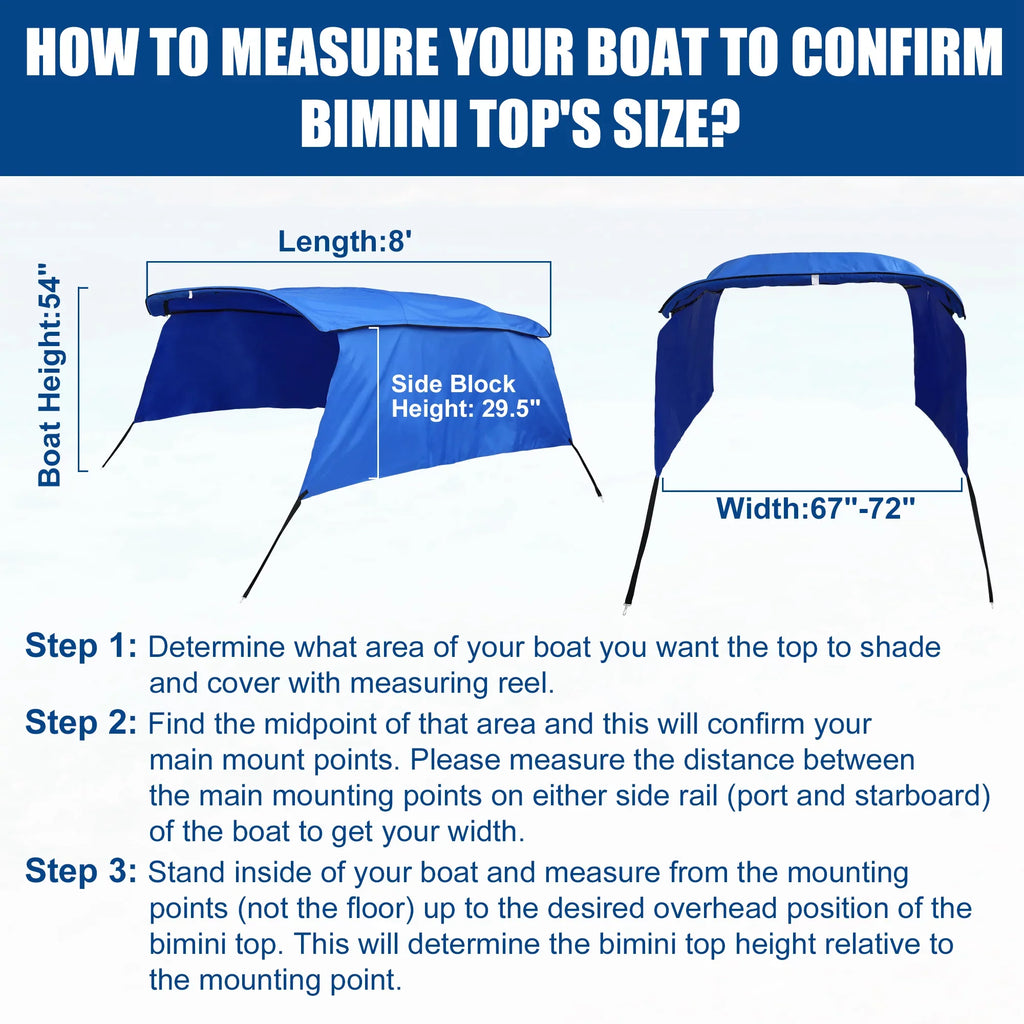 Unique Bargains 4Bow 8'Lx54"Hx67"-72"W Bimini Top Canvas With Detachable Side Blocks Blue