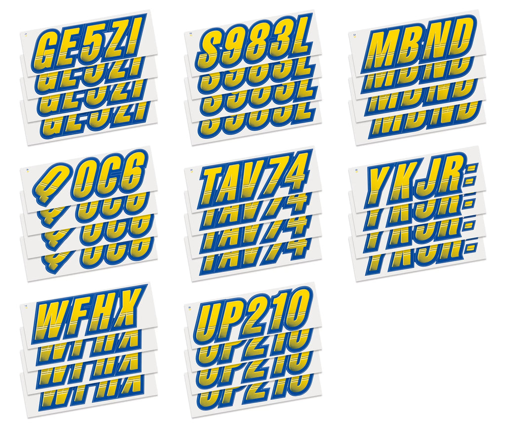 STIFFIE Techtron Yellow/Navy 3" Alpha-Numeric Identification Custom Kit Registration Numbers & Letters Marine Stickers Decals for Vessel & Personal Watercraft PWC