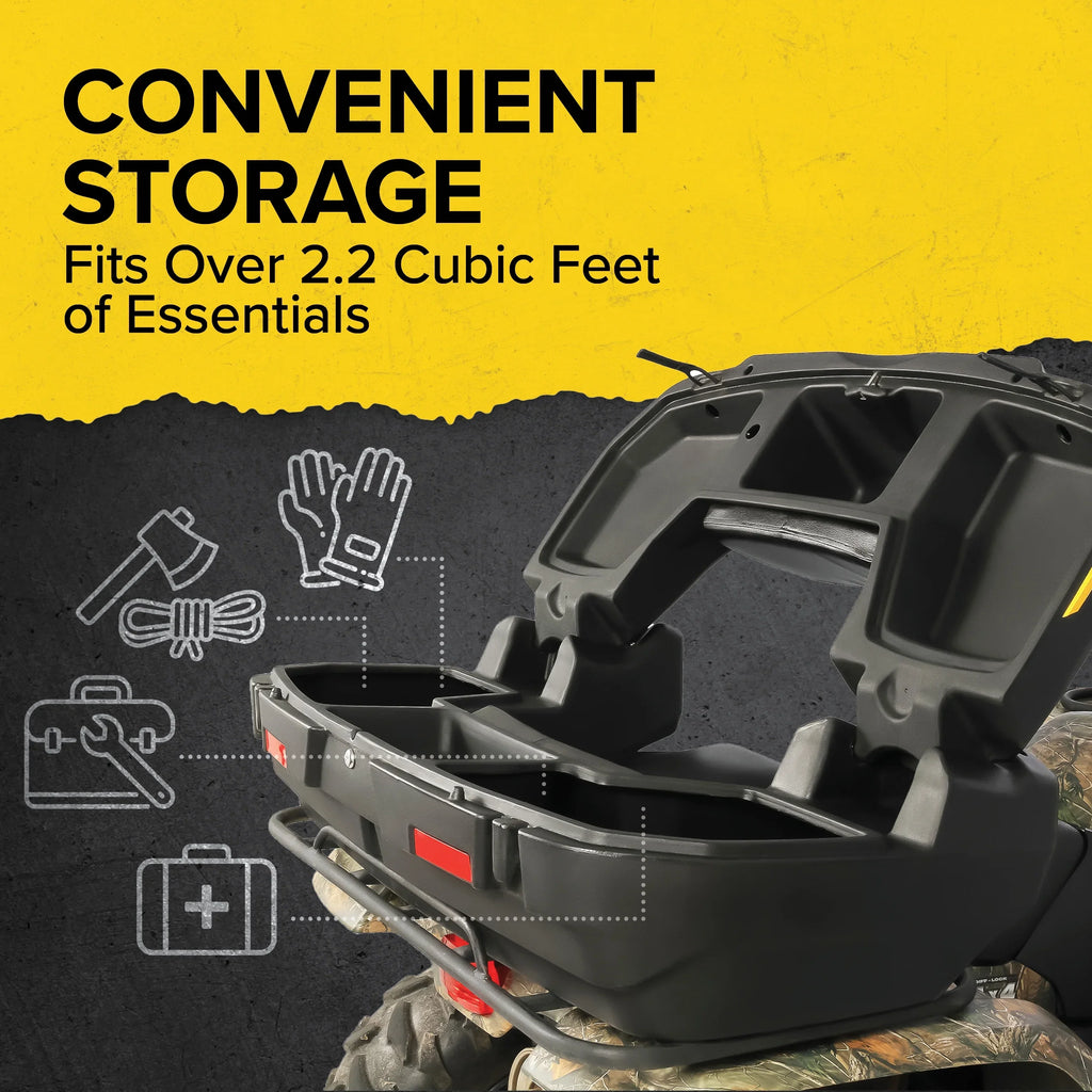 Camco Black Boar ATV/UTV Rear Storage Box and Lounger | Features a Lockable Durable Storage Box, an Impervious Design, and a Soft Comfortable Seat Cushion (66010)
