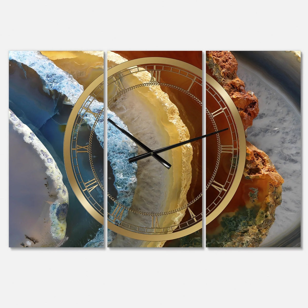 DESIGN ART Designart 'Mineral Slice XV' Large Fashion Wall Clock - 3 Panels - 36 in. wide x 28 in. high - 3 Panels