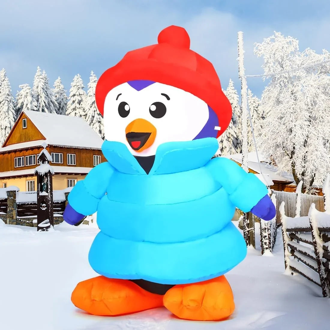 GOOSH Christmas Inflatable 6 FT Christmas Decorations Penguin with Hat, Outdoor Penguin Decorations with LED Lights, Inflatable Penguin Christmas Outdoor Inflatable Decorations Clearance for Xmas