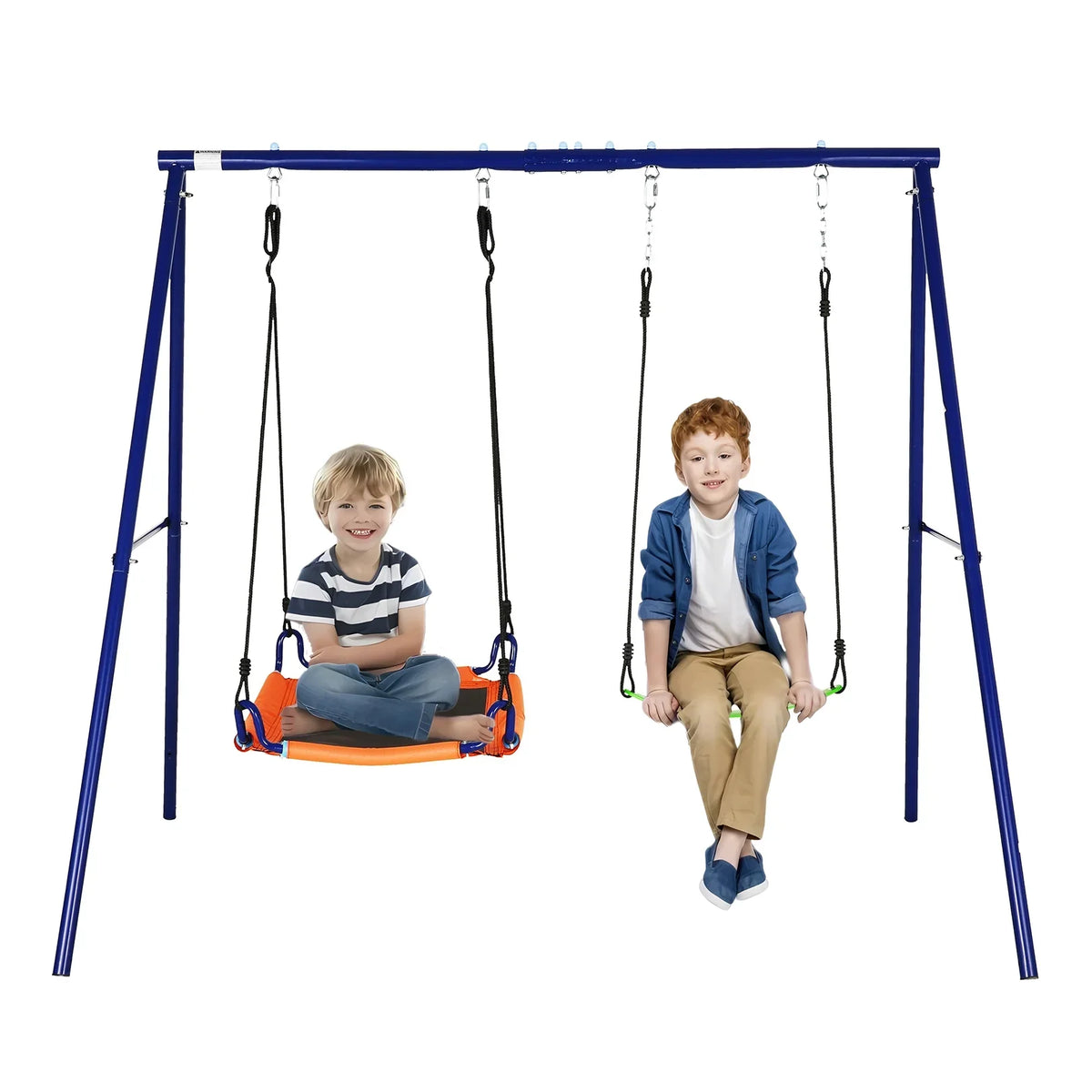 Qhomic Backyard Swing Set for Kids, 440lbs Outdoor Playground Swing Set with Heavy Duty Metal A-frame Swing Stand,2 Adjustable Swing Seats for Backyard, Park and Playground