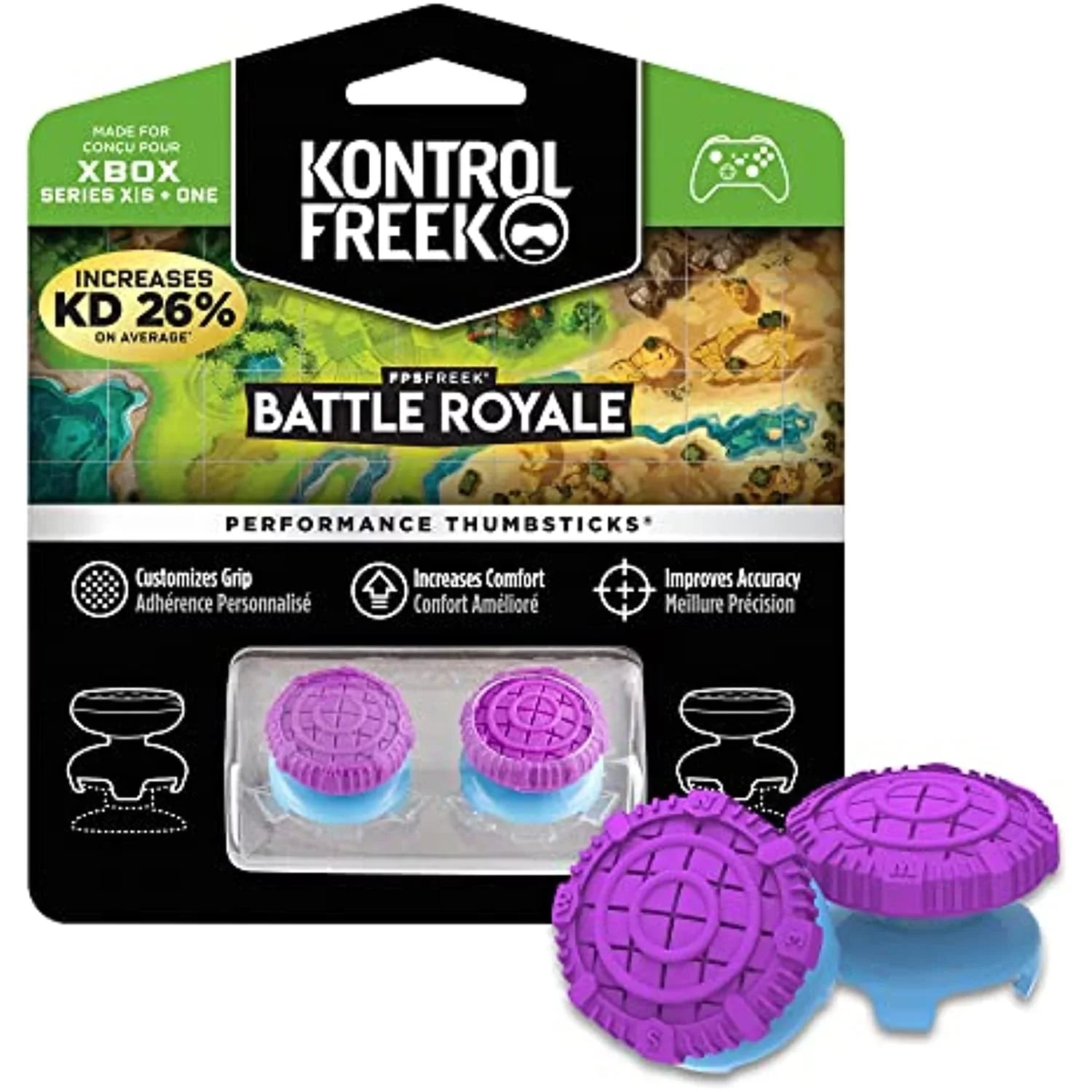 KontrolFreek FPS Freek Battle Royale for Xbox One and Xbox Series X Controller | Performance Thumbsticks | 2 High-Rise Convex (Domed) | Purple