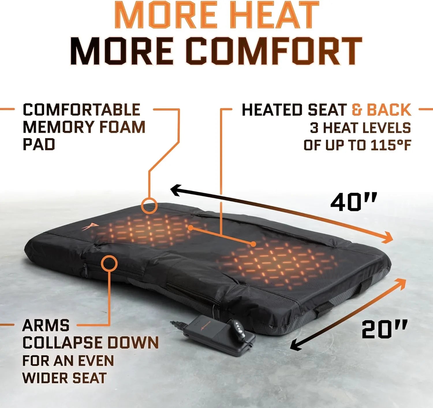 ACELETIQS Wide Double Heated Stadium Seats for Bleachers with Back Support – USB Battery Included - Upgraded 3 Levels of Heat - Foldable Chair - Cushioned, 4 Pockets, Cup Holder - Camping, Games