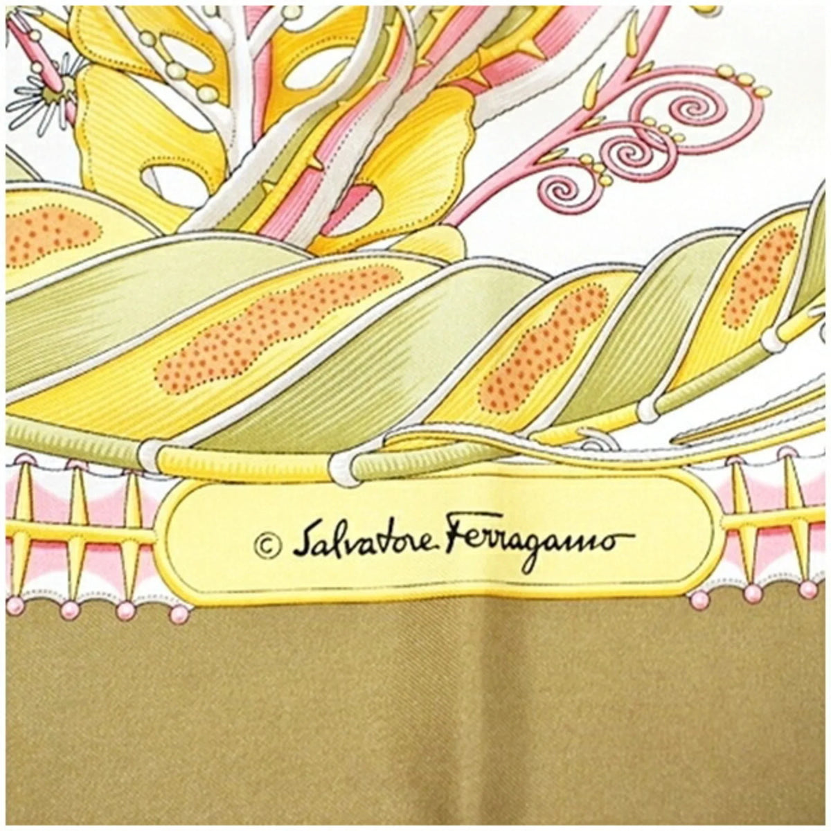 Pre-Owned Salvatore Ferragamo Silk Scarf Muffler Fish Pattern Beige SALVATORE FERRAGAMO Women's (Good)